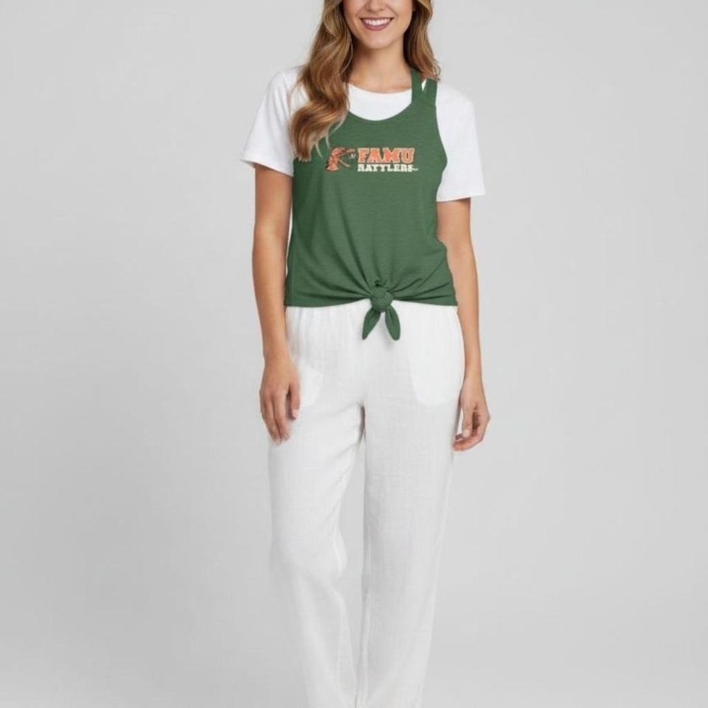 WEAR by Erin Andrews FAMU Rattlers Green Tie Front Tank Top Small NWT